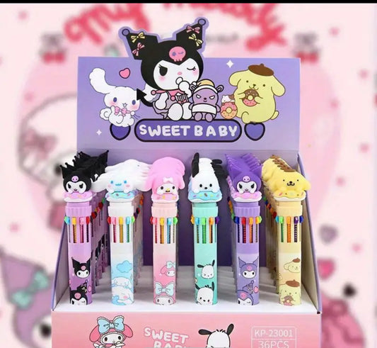 Sanrio Cartoon Ballpoint Pen, Kuromi, Hello Kitty, Cinnamoroll, 10 Color 0.7 Stationery Draw Writing Mark Pen